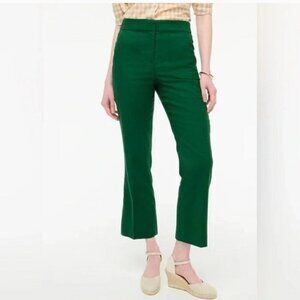 J Crew Linen Blend Kelsey Green Flare Cropped Pants NWOT
